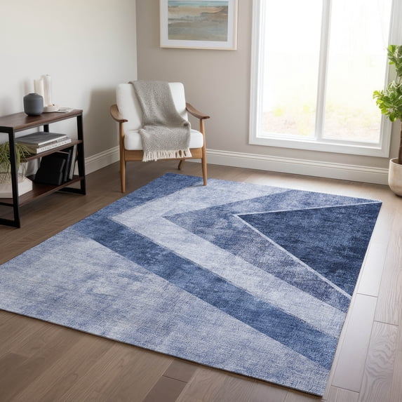 Addison Rugs Chantille Indoor/Outdoor Transitional Geometric Blue Washable Rectangle Rug, 10' x 14'