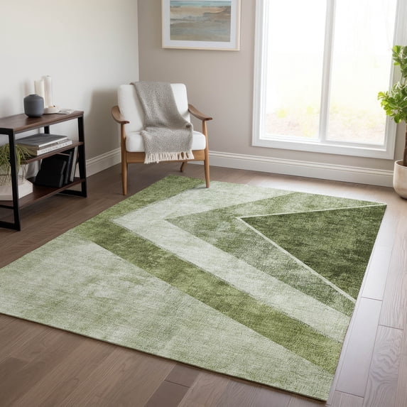 Addison Rugs Chantille Indoor/Outdoor Transitional Geometric Olive Washable Rectangle Rug, 5' x 7'6"