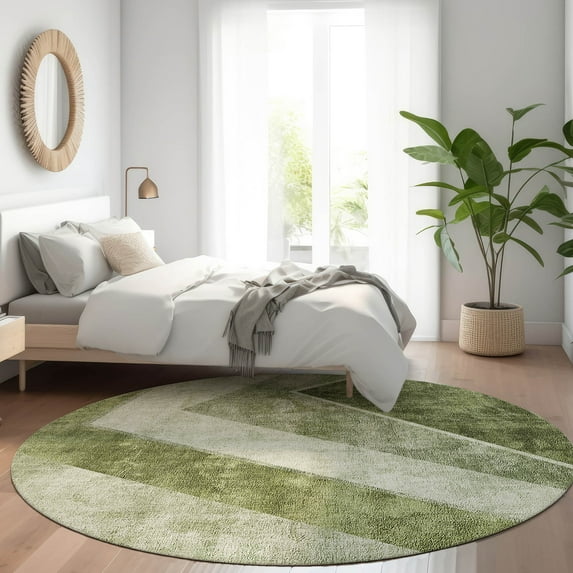 Addison Rugs Chantille Indoor/Outdoor Transitional Geometric Olive Washable Round Rug, 8' x 8'