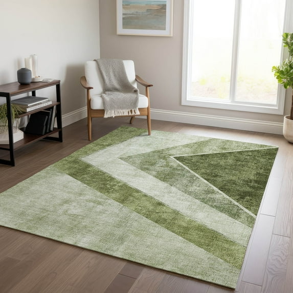 Addison Rugs Chantille Indoor/Outdoor Transitional Geometric Olive Washable Rectangle Rug, 9' x 12'