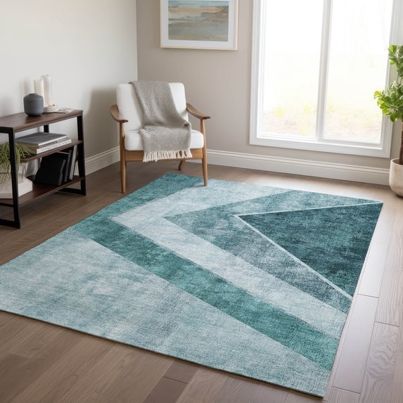 Addison Rugs Chantille Indoor/Outdoor Transitional Geometric Teal Washable Rectangle Rug, 8' x 10'