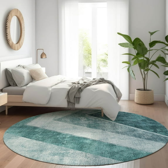 Addison Rugs Chantille Indoor/Outdoor Transitional Geometric Teal Washable Round Rug, 8' x 8'