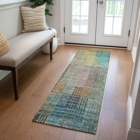 Addison Rugs Chantille Indoor/Outdoor Transitional Triangles Green Washable Runner Rug, 2'3" x 7'6"