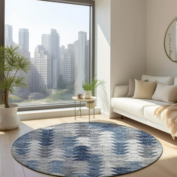 Addison Rugs Chantille Indoor/Outdoor Transitional Modern Blue Washable Round Rug, 8' x 8'