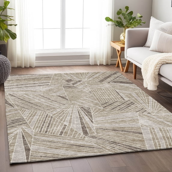 Addison Rugs Chantille Indoor/Outdoor Transitional Geometric Beige Washable Rectangle Rug, 3' x 5'