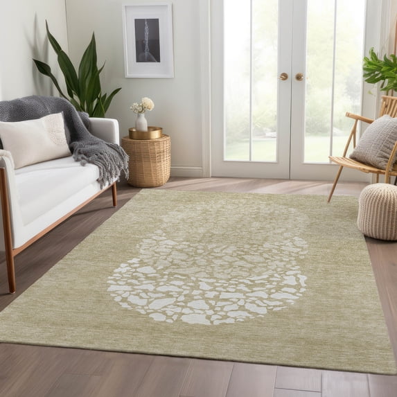 Addison Rugs Chantille Indoor/Outdoor Transitional Circles Beige Washable Rectangle Rug, 9' x 12'