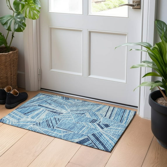 Addison Rugs Chantille Indoor/Outdoor Transitional Geometric Blue Washable Rectangle Rug, 1'8" x 2'6"