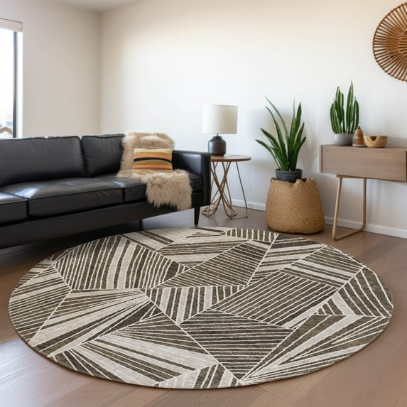 Addison Rugs Chantille Indoor/Outdoor Transitional Geometric Brown Washable Round Rug, 8' x 8'