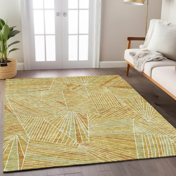 Addison Rugs Chantille Indoor/Outdoor Transitional Geometric Gold Washable Rectangle Rug, 9' x 12'