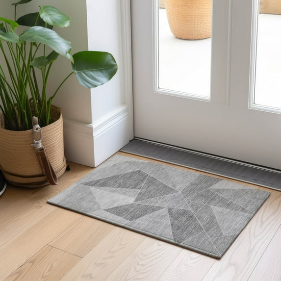 Addison Rugs Chantille Indoor/Outdoor Transitional Geometric Gray Washable Rectangle Rug, 1'8" x 2'6"