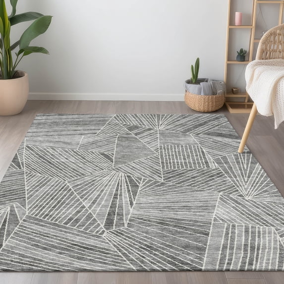 Addison Rugs Chantille Indoor/Outdoor Transitional Geometric Gray Washable Rectangle Rug, 10' x 14'