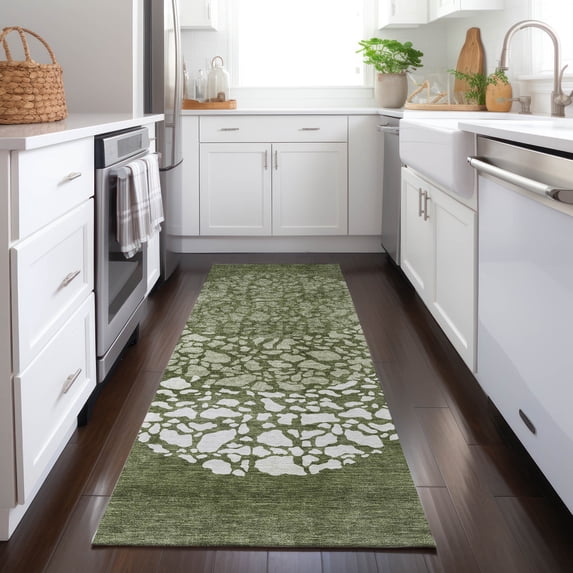 Addison Rugs Chantille Indoor/Outdoor Transitional Circles Olive Washable Runner Rug, 2'3" x 7'6"