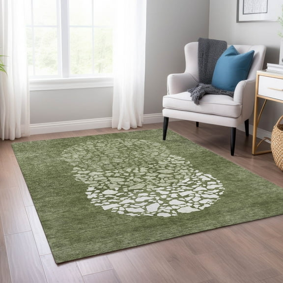Addison Rugs Chantille Indoor/Outdoor Transitional Circles Olive Washable Rectangle Rug, 9' x 12'