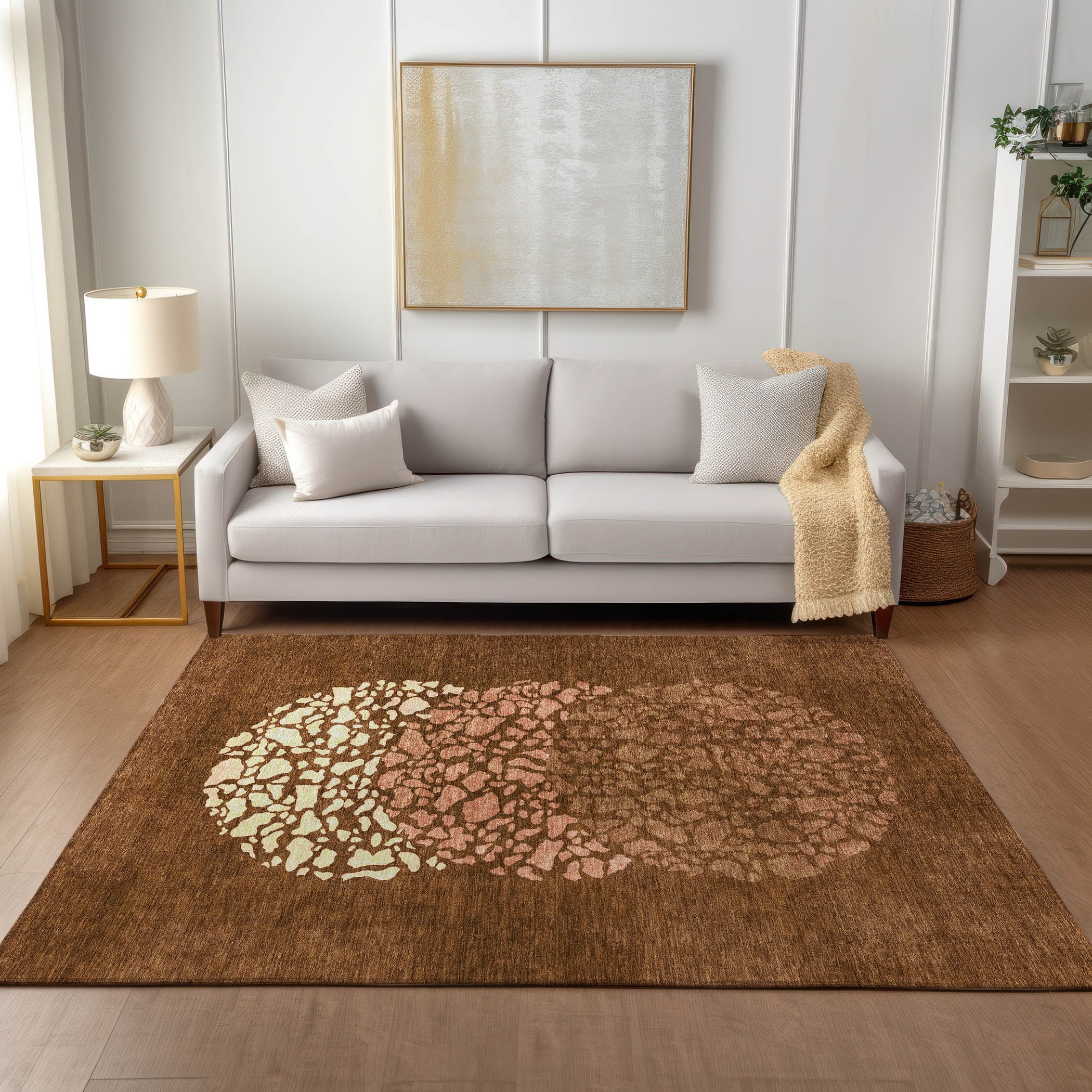 Paprika Rectangular Machine Washable Synthetic Rug with Non-Slip Backing