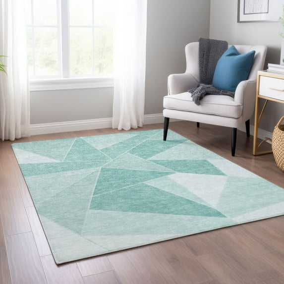 Addison Rugs Chantille Indoor/Outdoor Transitional Geometric Teal Washable Rectangle Rug, 5' x 7'6"
