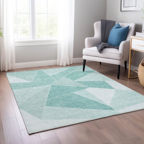 Addison Rugs Chantille Indoor/Outdoor Transitional Geometric Teal Washable Rectangle Rug, 9' x 12'