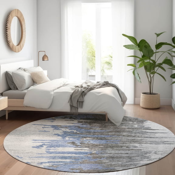 Addison Rugs Chantille Indoor/Outdoor Transitional Modern Blue Washable Round Rug, 8' x 8'