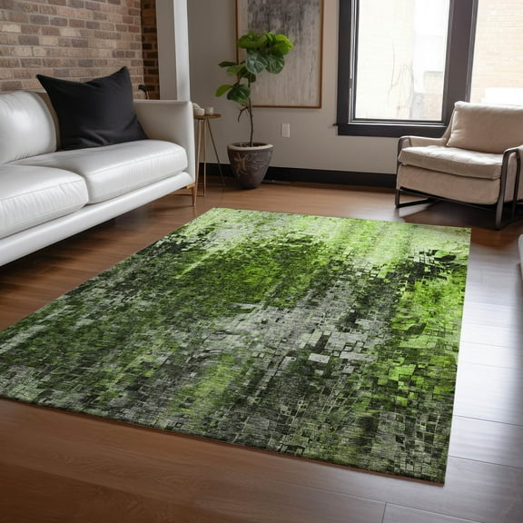 Addison Rugs Chantille Indoor/Outdoor Transitional Squares Green Washable Rectangle Rug, 2'6" x 3'10"