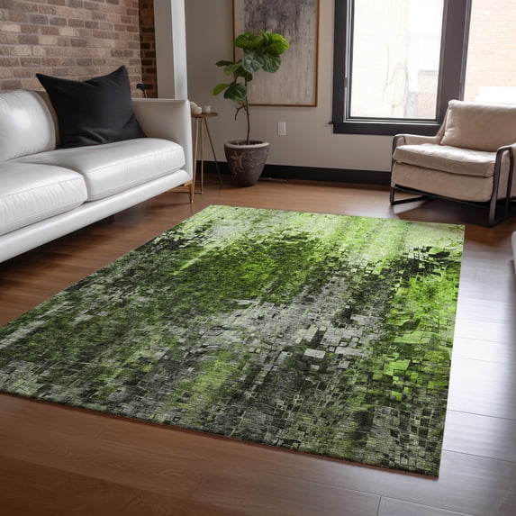 Addison Rugs Chantille Indoor/Outdoor Transitional Squares Green Washable Rectangle Rug, 9' x 12'