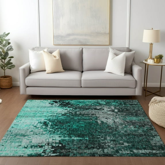 Addison Rugs Chantille Indoor/Outdoor Transitional Squares Teal Washable Rectangle Rug, 2'6" x 3'10"