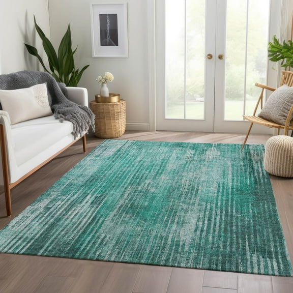 Addison Rugs Chantille Indoor/Outdoor Transitional Stripes Teal Washable Rectangle Rug, 5' x 7'6"