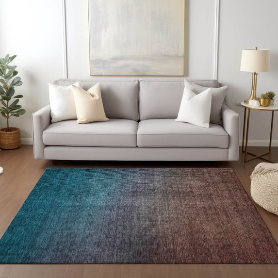 Addison Rugs Chantille Indoor/Outdoor Solid Ombre Teal Washable Rectangle Rug, 9' x 12'