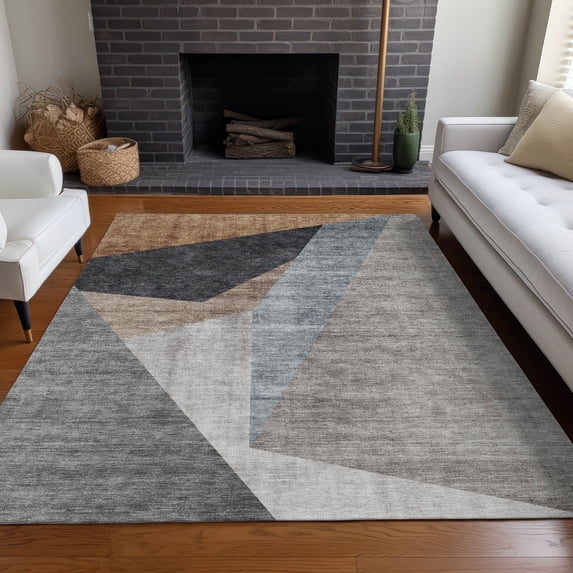 Addison Rugs Chantille Indoor/Outdoor Transitional Art Deco Taupe Washable Rectangle Rug, 5' x 7'6"