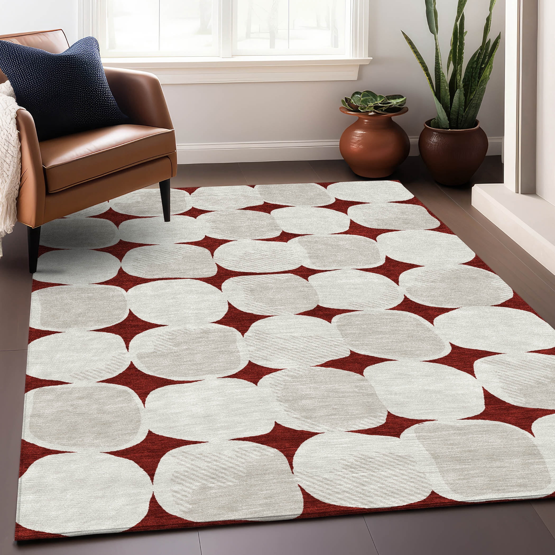 Addison Rugs Chantille Indoor/Outdoor Transitional Circles Burgundy ...
