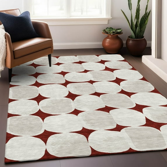 Addison Rugs Chantille Indoor/Outdoor Transitional Circles Burgundy Washable Rectangle Rug, 3' x 5'