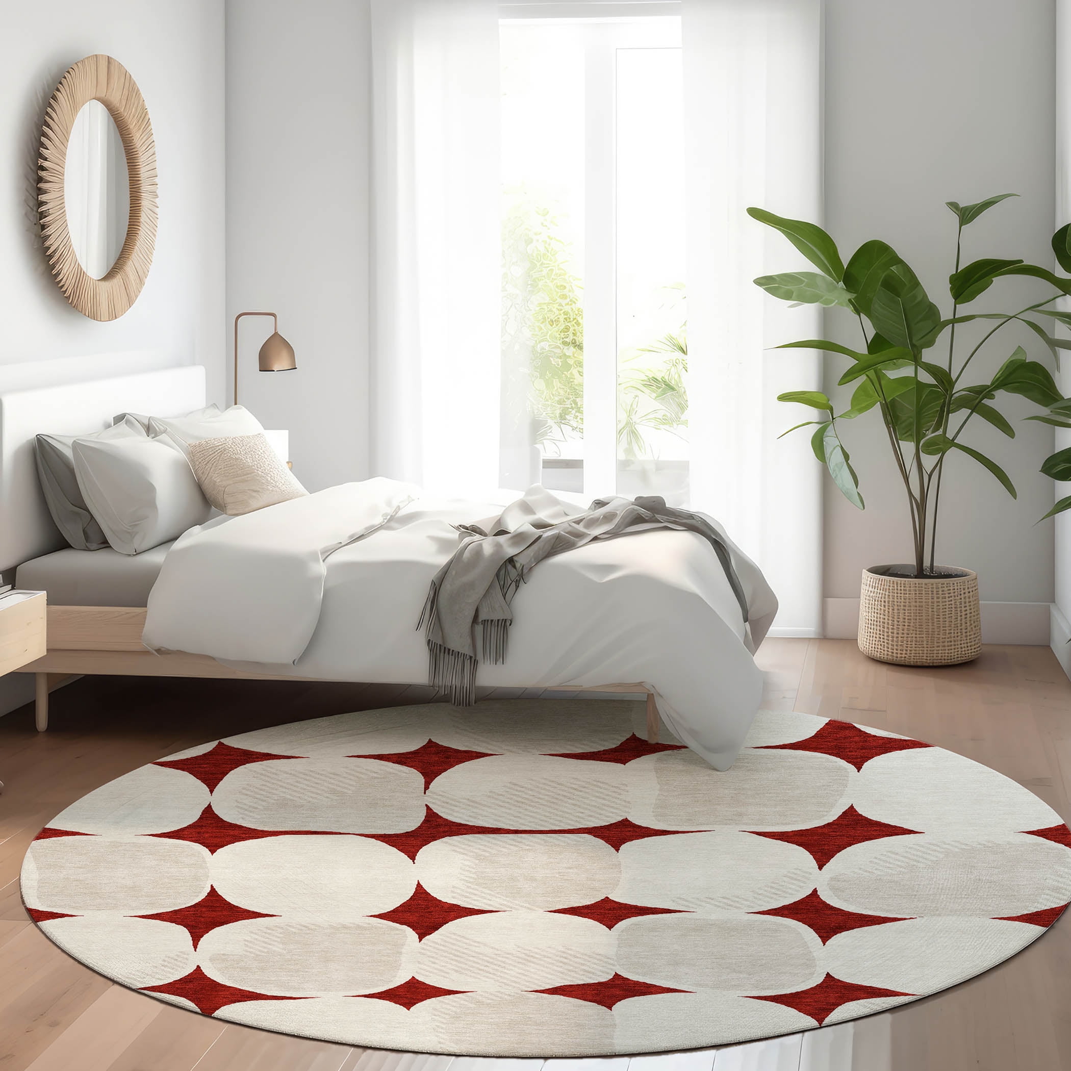 Addison Rugs Chantille Indoor/Outdoor Transitional Circles Burgundy Washable Round Rug, 8' x 8'