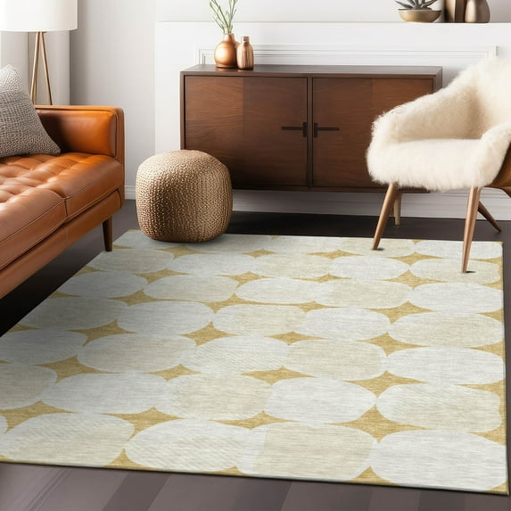 Addison Rugs Chantille Indoor/Outdoor Transitional Circles Gold Washable Rectangle Rug, 3' x 5'