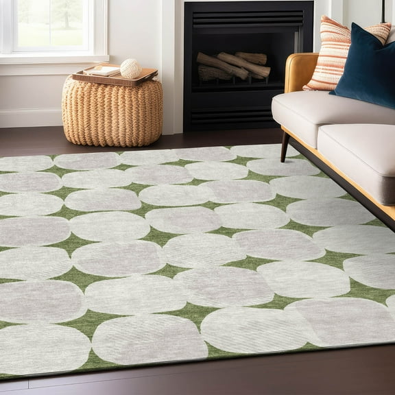 Addison Rugs Chantille Indoor/Outdoor Transitional Circles Green Washable Rectangle Rug, 9' x 12'