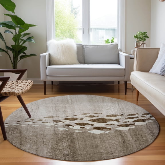 Addison Rugs Chantille Indoor/Outdoor Transitional Nautical Taupe Washable Round Rug, 8' x 8'