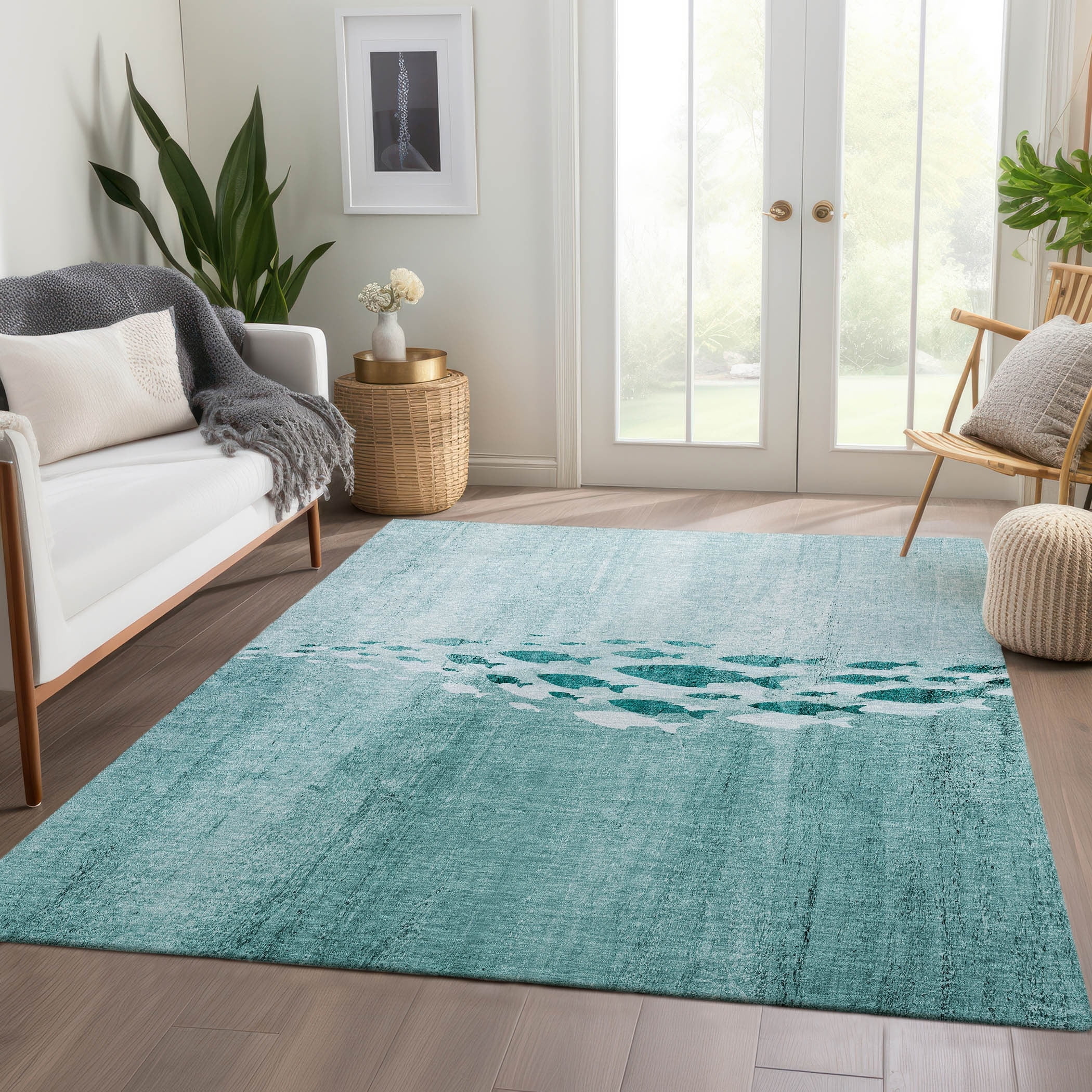 8'X10' Ivory Teal Hand Woven Uv Treated Coastal Sea Life Indoor Outdoor Area Rug 8'X10' Ivory Teal Hand Woven Uv Treated Coastal Sea Life Indoor Outdoor Area Rug