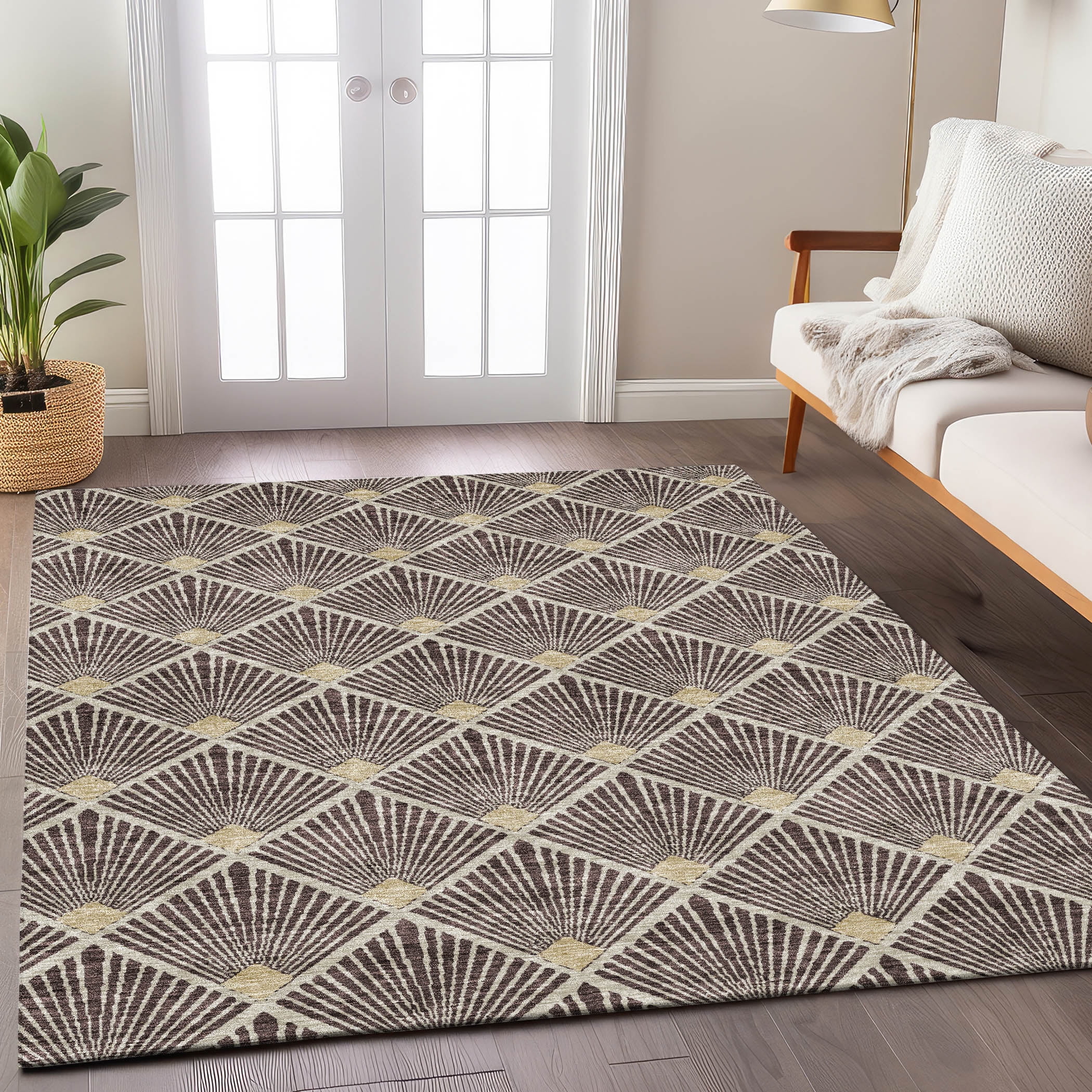 Brown Diamond Pattern Machine Washable Indoor Outdoor Rug