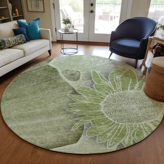 Addison Rugs Chantille Indoor/Outdoor Transitional Floral Aloe Washable Round Rug, 8' x 8'