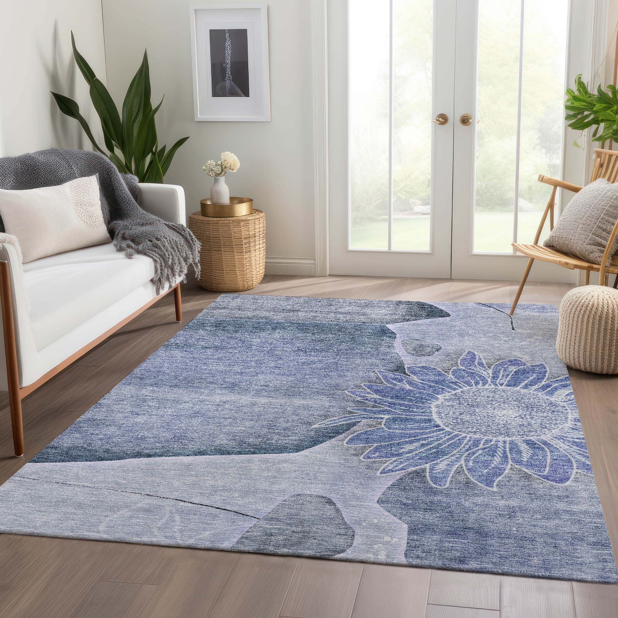 Addison Rugs Chantille Indoor/Outdoor Transitional Floral Blue Washable ...