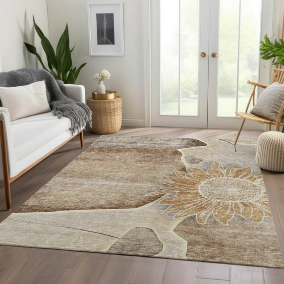 Addison Rugs Chantille Indoor/Outdoor Transitional Floral Brown Washable Rectangle Rug, 8' x 10'
