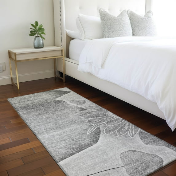 Addison Rugs Chantille Indoor/Outdoor Transitional Floral Gray Washable Runner Rug, 2'3" x 7'6"