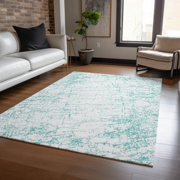 Addison Rugs Chantille Indoor/Outdoor Transitional Organic Teal Washable Rectangle Rug, 5' x 7'6"