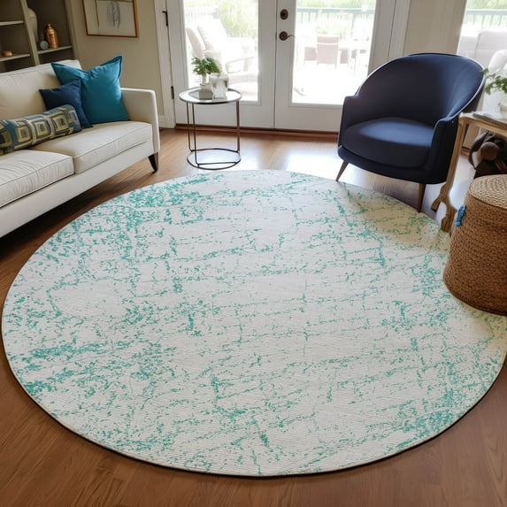 Addison Rugs Chantille Indoor/Outdoor Transitional Organic Teal Washable Round Rug, 8' x 8'