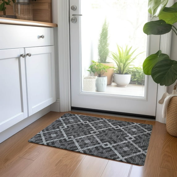Addison Rugs Chantille Indoor/Outdoor Transitional Geometric Charcoal Washable Rectangle Rug, 1'8" x 2'6"
