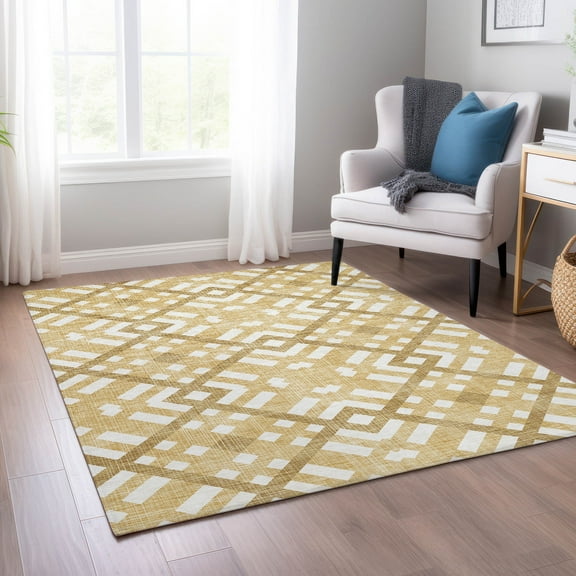 Addison Rugs Chantille Indoor/Outdoor Transitional Geometric Gold Washable Rectangle Rug, 5' x 7'6"