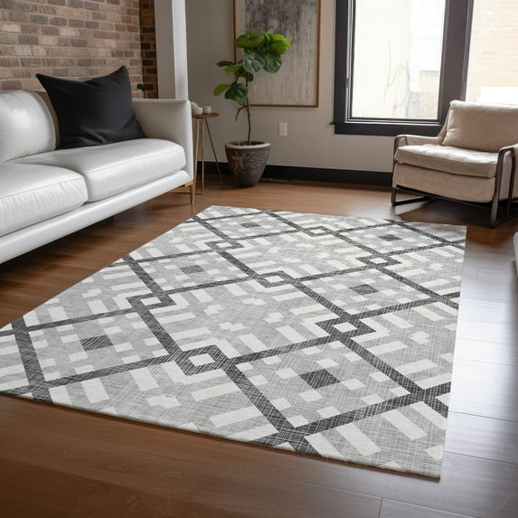 Addison Rugs Chantille Indoor/Outdoor Transitional Geometric Gray Washable Rectangle Rug, 2'6" x 3'10"