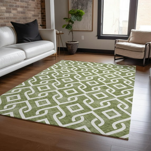 Addison Rugs Chantille Indoor/Outdoor Transitional Geometric Olive Washable Rectangle Rug, 10' x 14'
