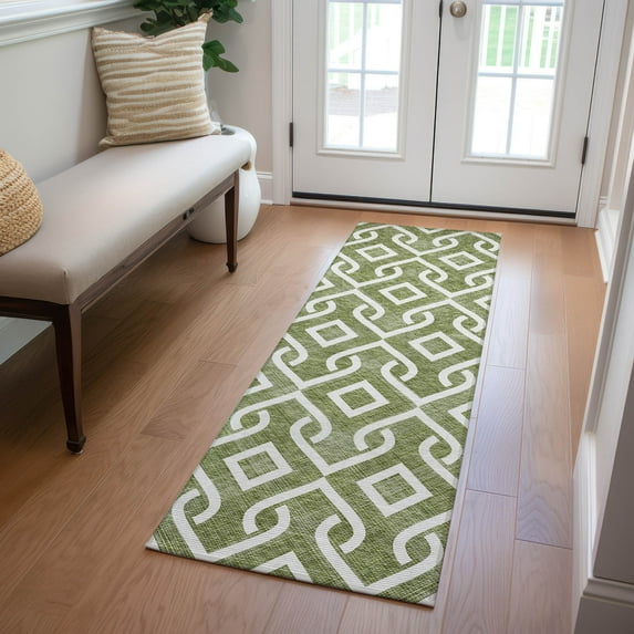 Addison Rugs Chantille Indoor/Outdoor Transitional Geometric Olive Washable Runner Rug, 2'3" x 7'6"