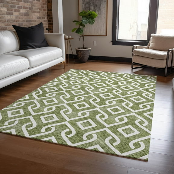 Addison Rugs Chantille Indoor/Outdoor Transitional Geometric Olive Washable Rectangle Rug, 3' x 5'