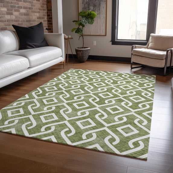 Addison Rugs Chantille Indoor/Outdoor Transitional Geometric Olive Washable Rectangle Rug, 5' x 7'6"