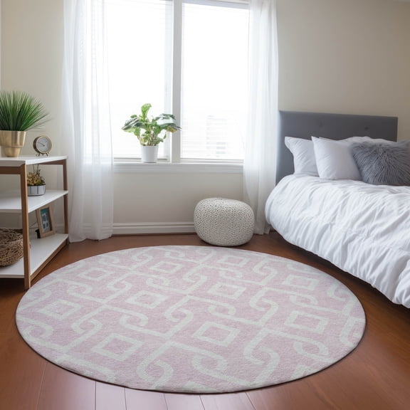 Addison Rugs Chantille Indoor/Outdoor Transitional Geometric Pink Washable Round Rug, 8' x 8'