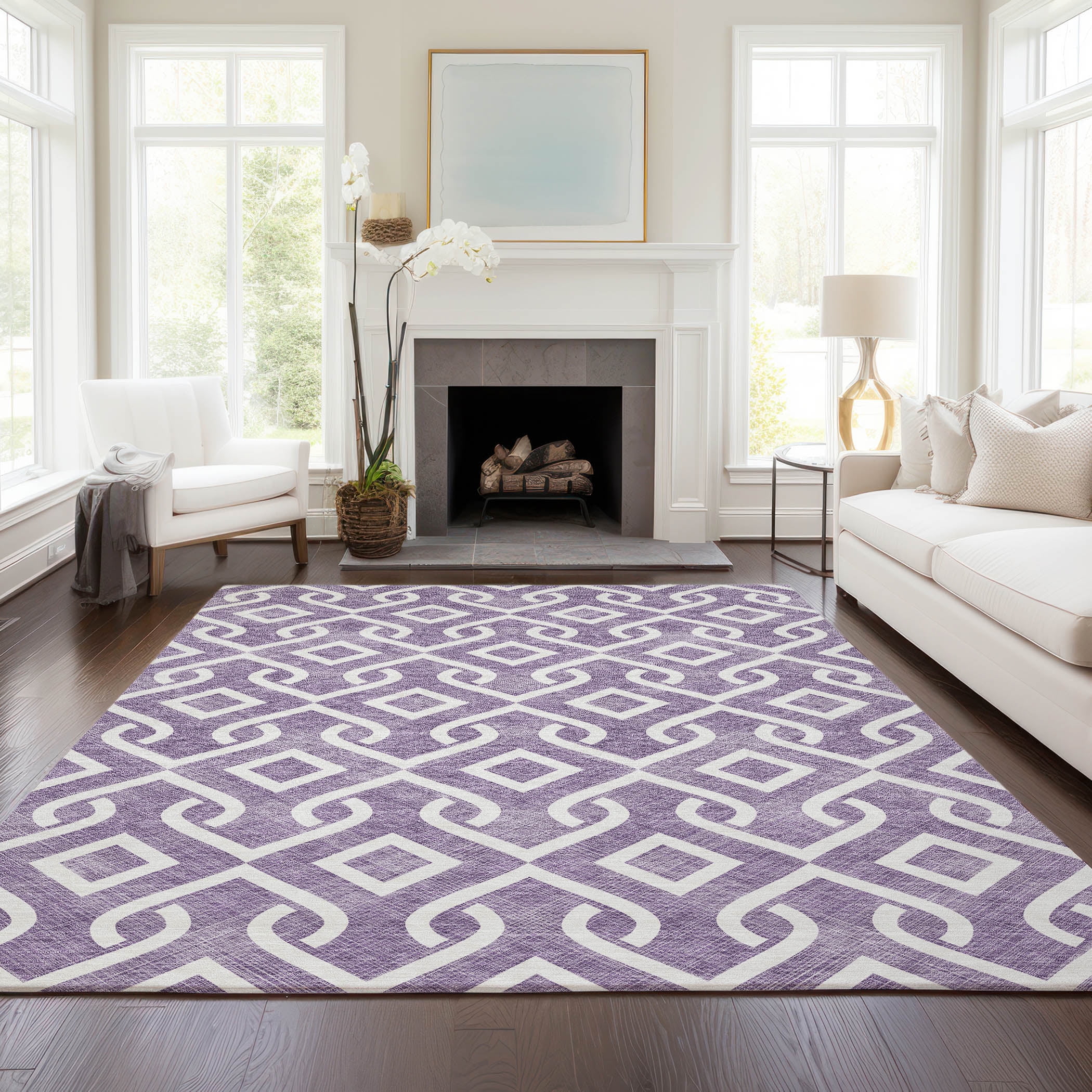 Addison Rugs Chantille Indoor/Outdoor Transitional Geometric Purple Washable Rectangle Rug, 2'6" x 3'10"